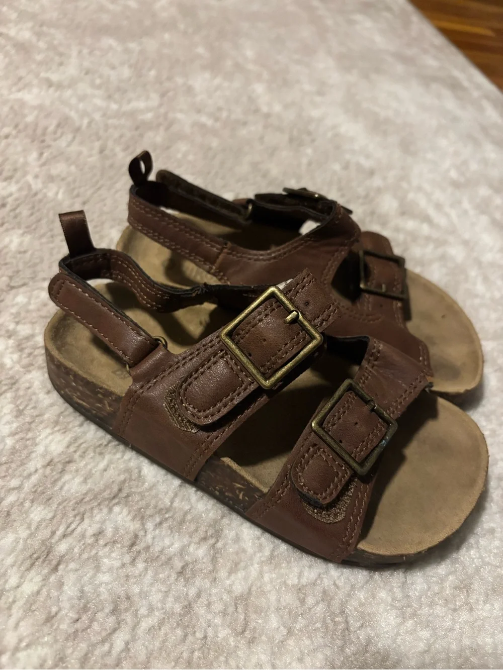 Kids Sandals Tan Brown Double Buckle Sandal - Size 11